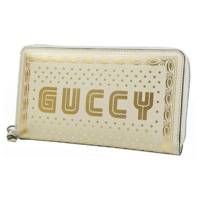 Gucci Sega Guccy Stars White Moon Gold Zipper Leather Wallet - LUXURYMRKT