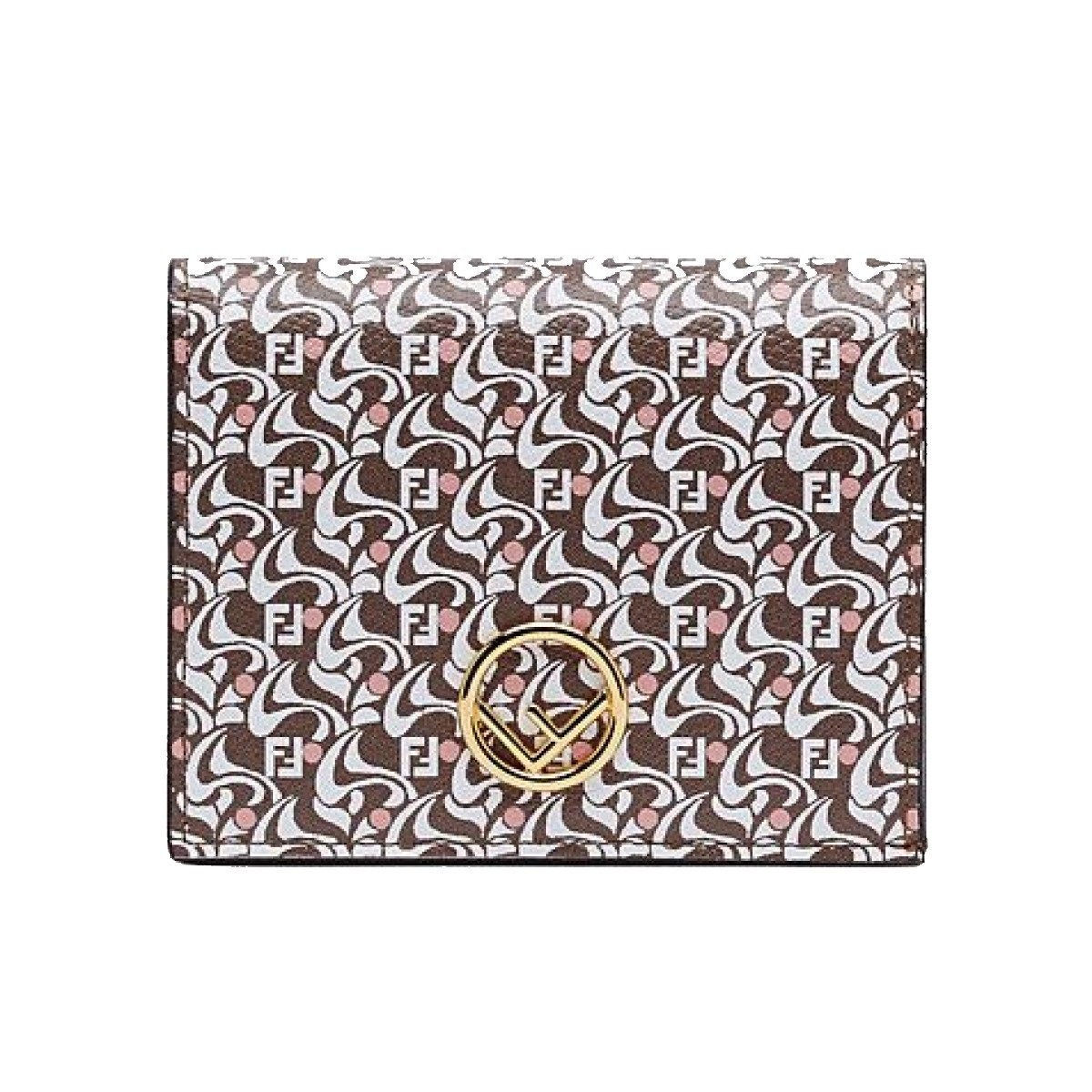 Fendi Calf Leather F Logo Brown Pink Small Bifold Wallet 8M0420 - LUXURYMRKT