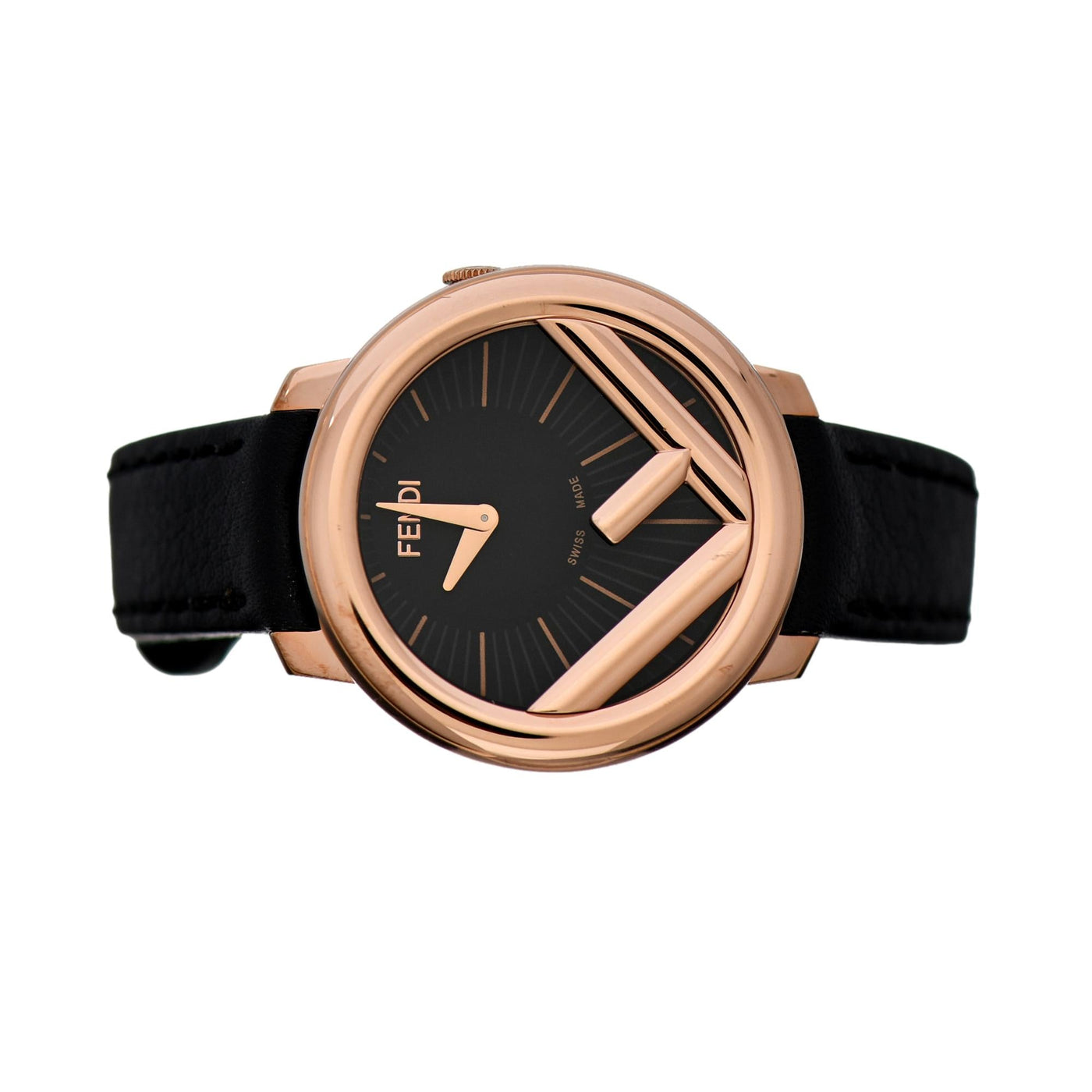 Fendi Run Away Rose Gold Black Calf Leather Fashion Watch 36 MM - LUXURYMRKT