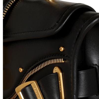 Balmain Blaze Black Smooth Calf Leather Medium Flap Shoulder Bag - LUXURYMRKT