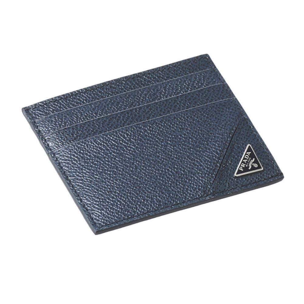 Prada Vitello Micro Grain Navy Triangle Logo Cardholder Wallet - LUXURYMRKT