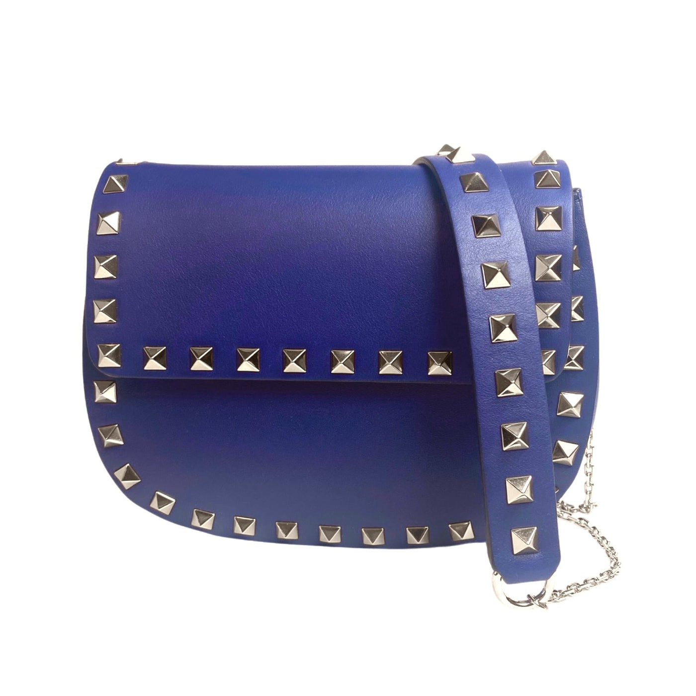 Valentino Garavani Rockstud Blue Calf Leather Small Chain Crossbody Clutch Bag - LUXURYMRKT