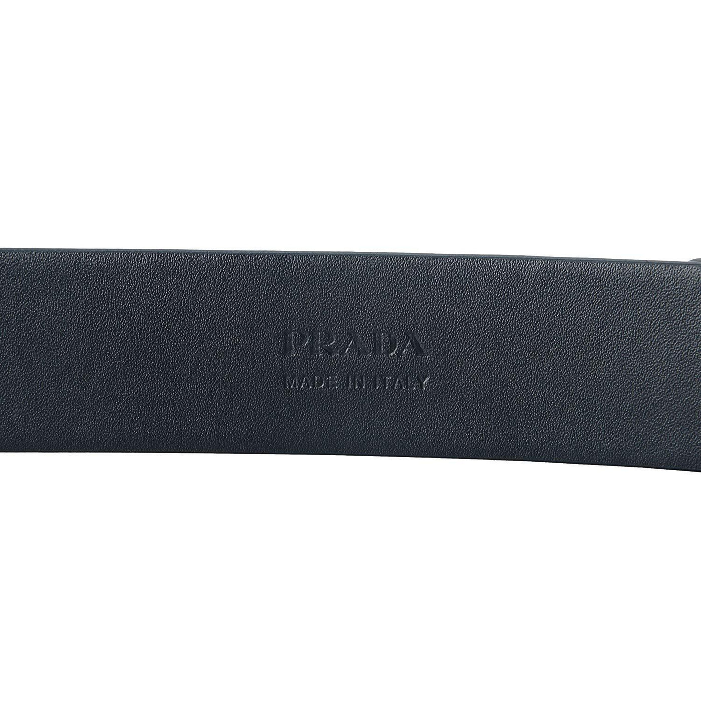 Prada Navy Saffiano Leather Belt Silver Belt Buckle Size 100/40 - LUXURYMRKT