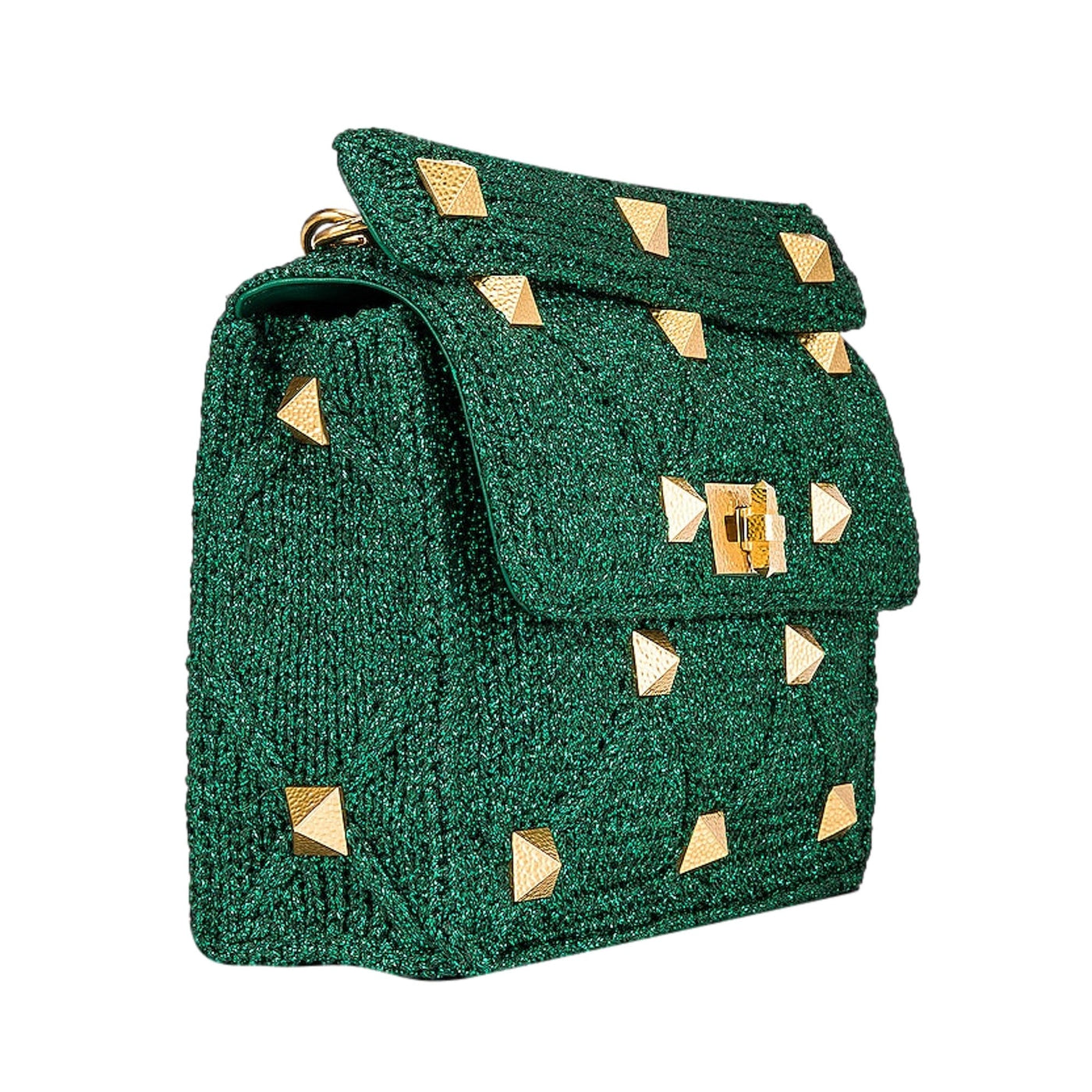 Valentino Garavani Roman Stud Large Shoulder Bag Metallic Green Lurex - LUXURYMRKT