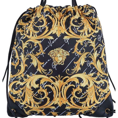 Versace Black Nylon Barocco Signature Print Drawstring Backpack 1002893 - LUXURYMRKT
