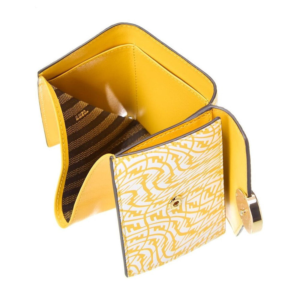 Fendi F is Fendi Yellow Leather Vertigo Print Small Trifold Wallet 8M0395 - LUXURYMRKT