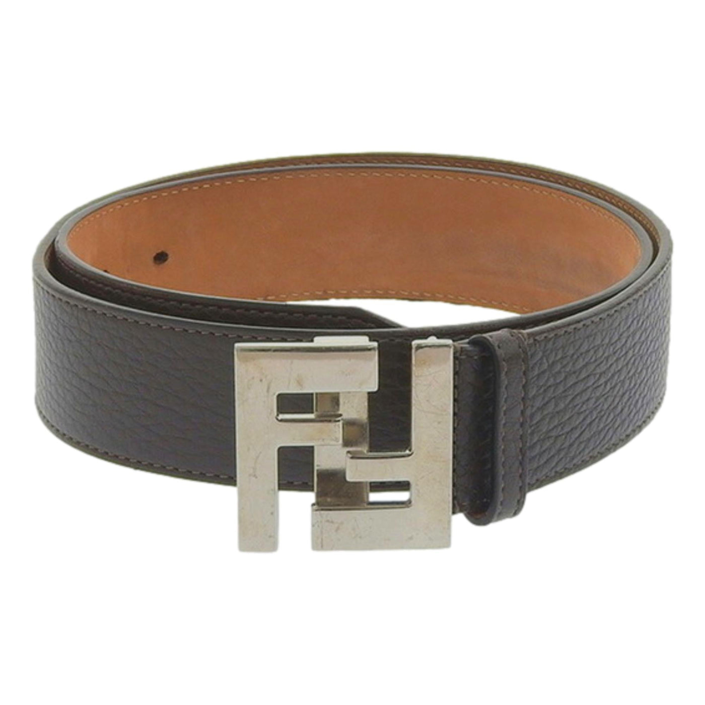 Men's Fendi FF Metal Buckle Dark Brown Grain Calf Leather Belt Size 105 - LUXURYMRKT