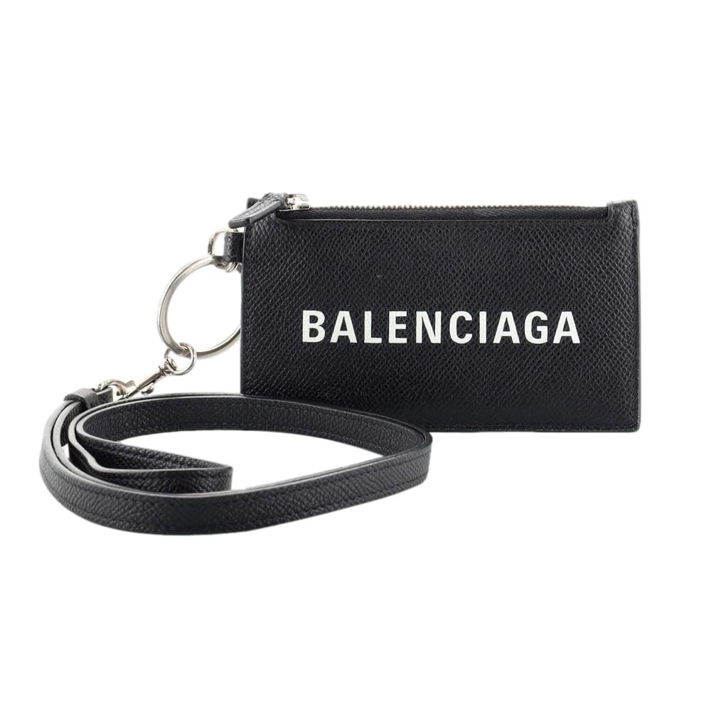Balenciaga Cash Black Leather Lanyard Card Holder Wallet 594548 - LUXURYMRKT
