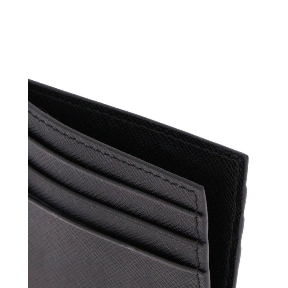 Prada Saffiano Mens Credit Card Wallet Black Nero Silver Logo 2MC223 - LUXURYMRKT