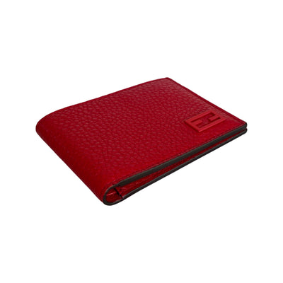 Fendi Red Grained Leather FF Logo Bifold Wallet - LUXURYMRKT