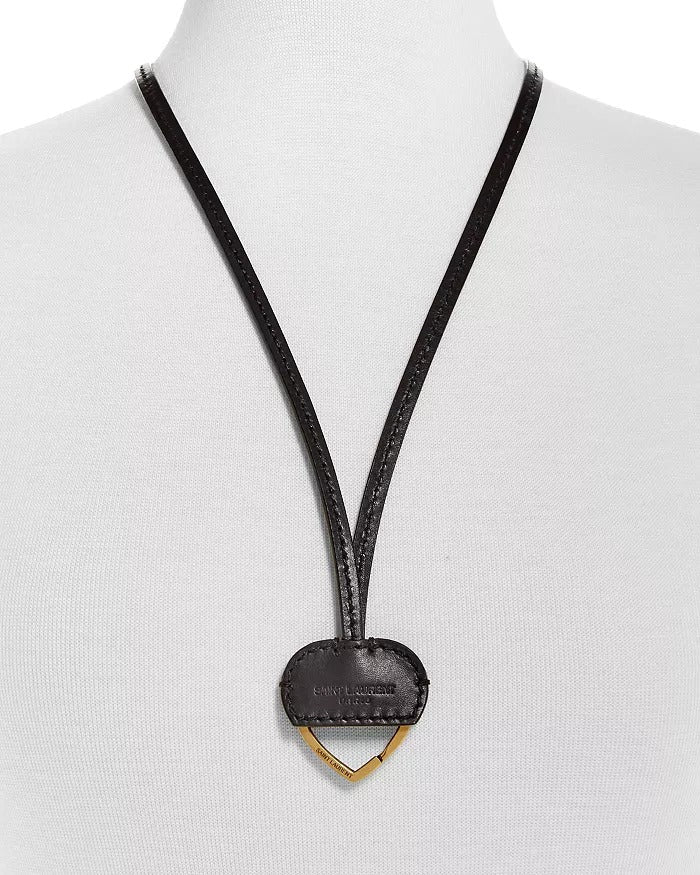 Saint Laurent Black Patent Leather Heart Keyring Necklace - LUXURYMRKT
