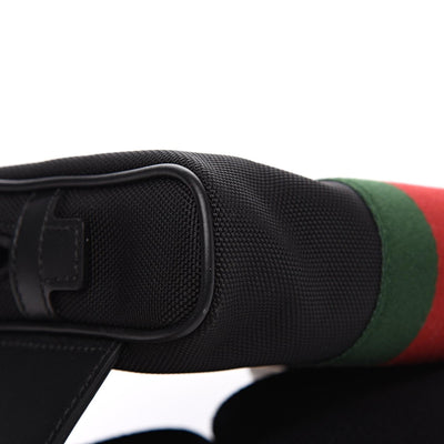 Gucci Techno Web Stripe Black Canvas Leather Trim Waist Belt Bag - LUXURYMRKT