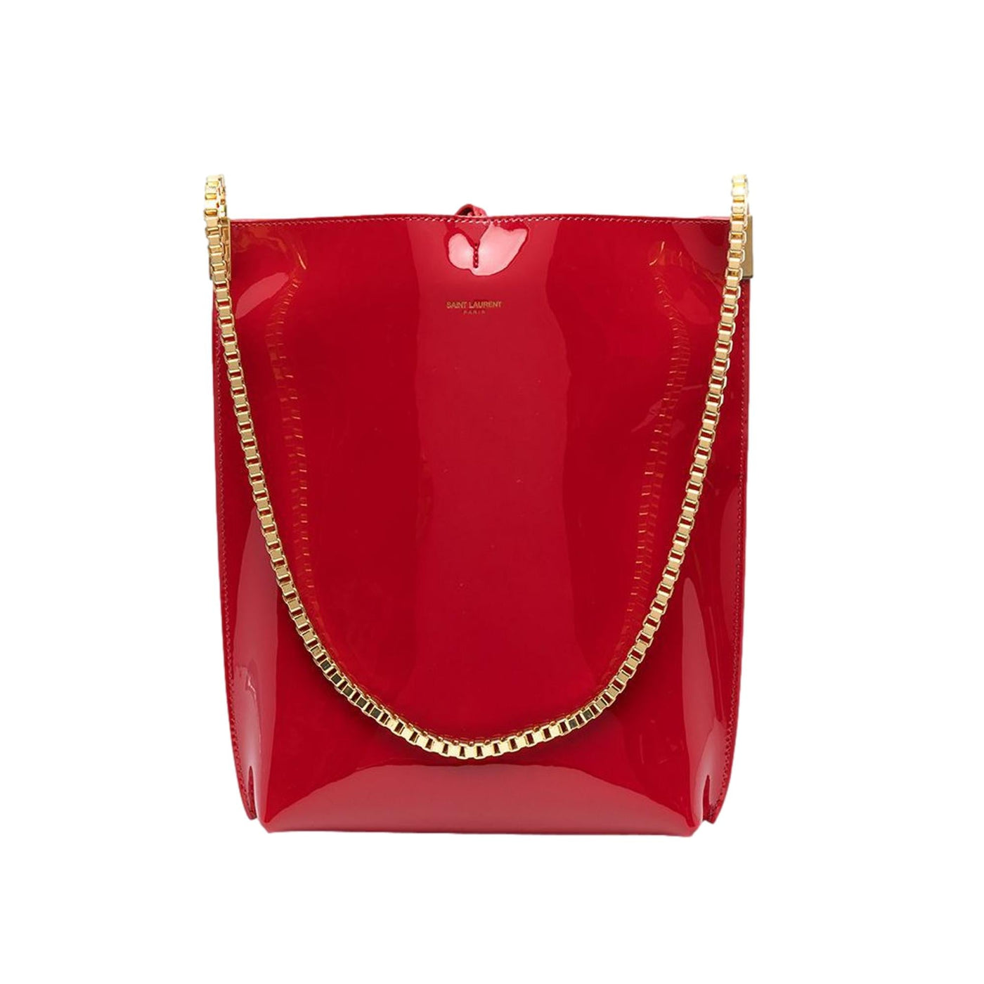 Saint Laurent Suzanne Red Patent Leather Small Chain Hobo Bag - LUXURYMRKT