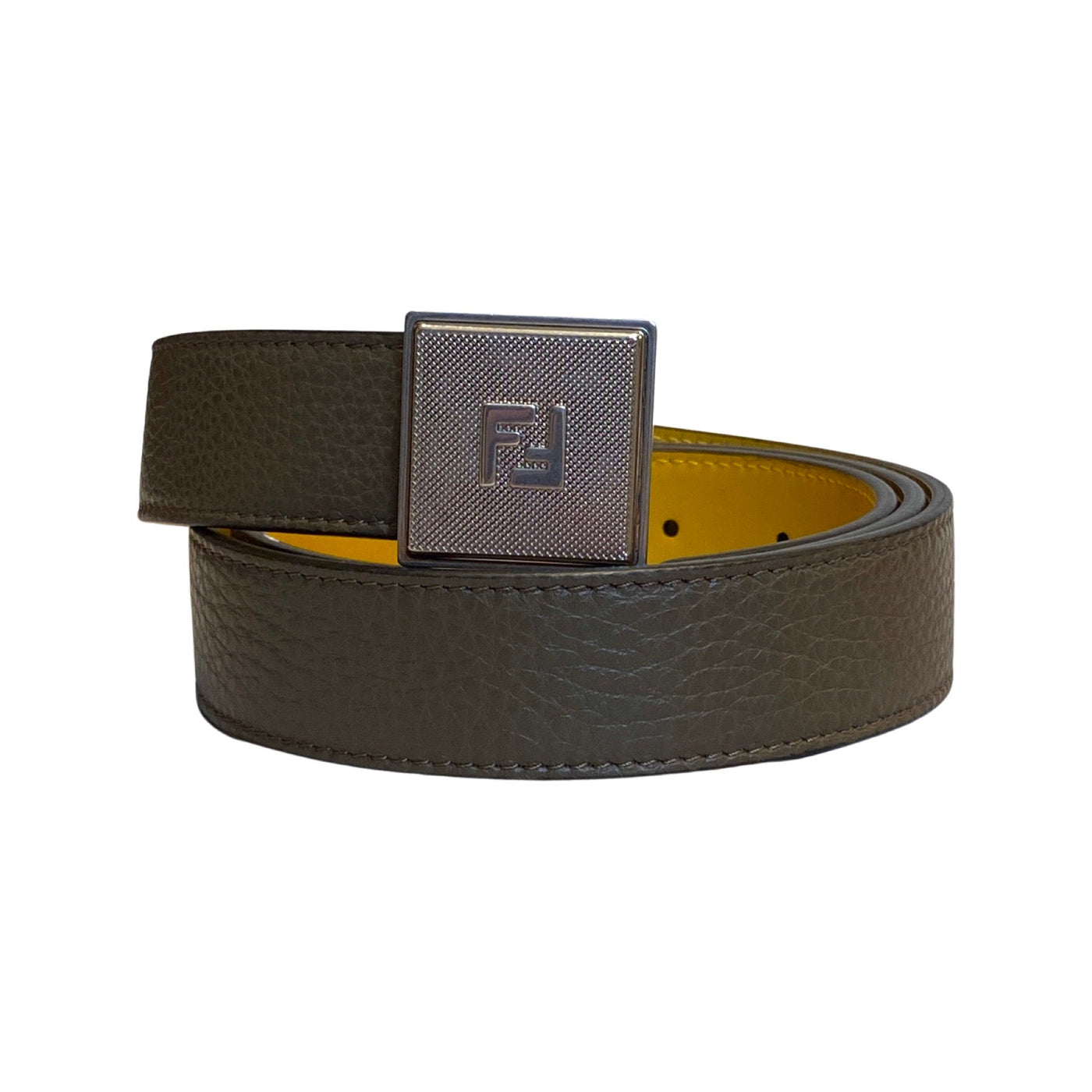 Fendi Yellow Brown Reversible Grained Leather Belt 100 - LUXURYMRKT
