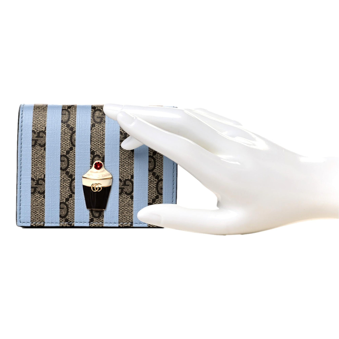 Gucci GG Monogram Canvas Ice Cream Blue Stripes Compact Folio Wallet - LUXURYMRKT