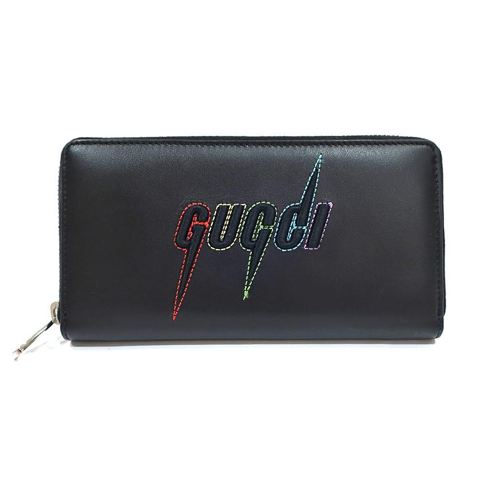 Gucci Black Leather Rainbow Blade Lightning Logo Long Wallet 597677 - LUXURYMRKT