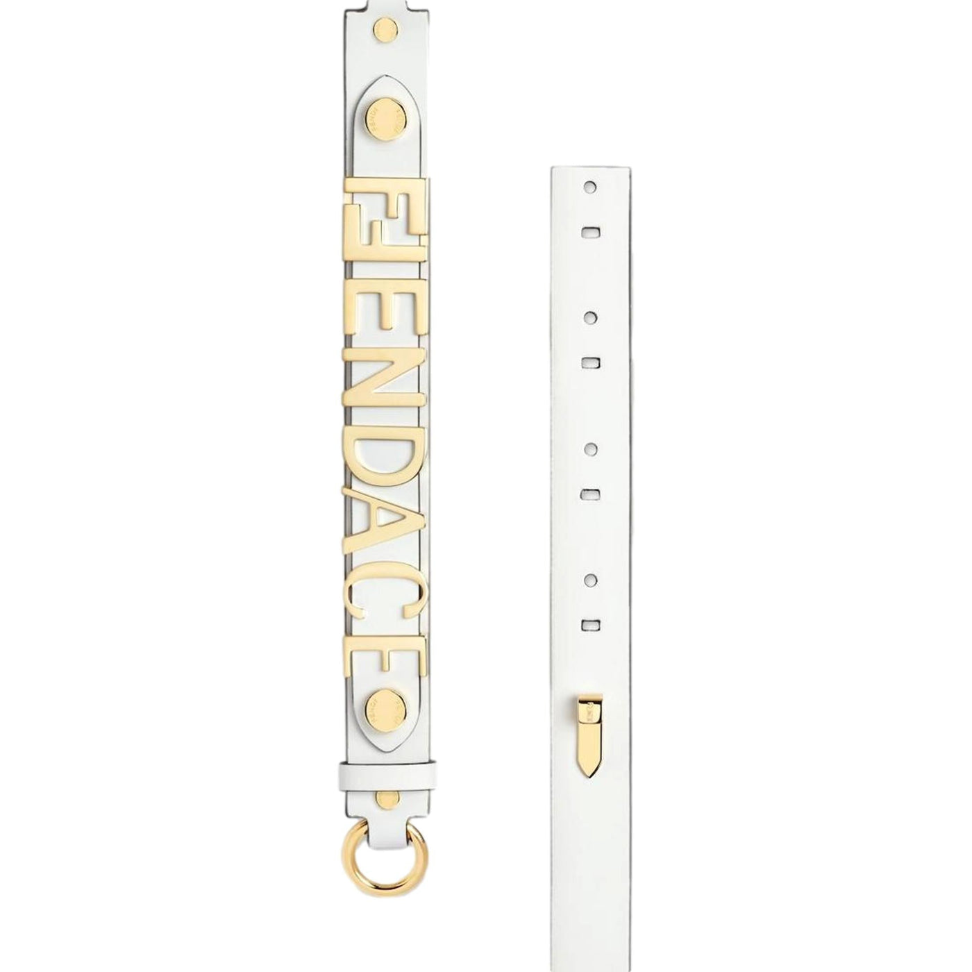 Fendi Fendace Gold Logo Ivory Leather Belt Size 85 - LUXURYMRKT