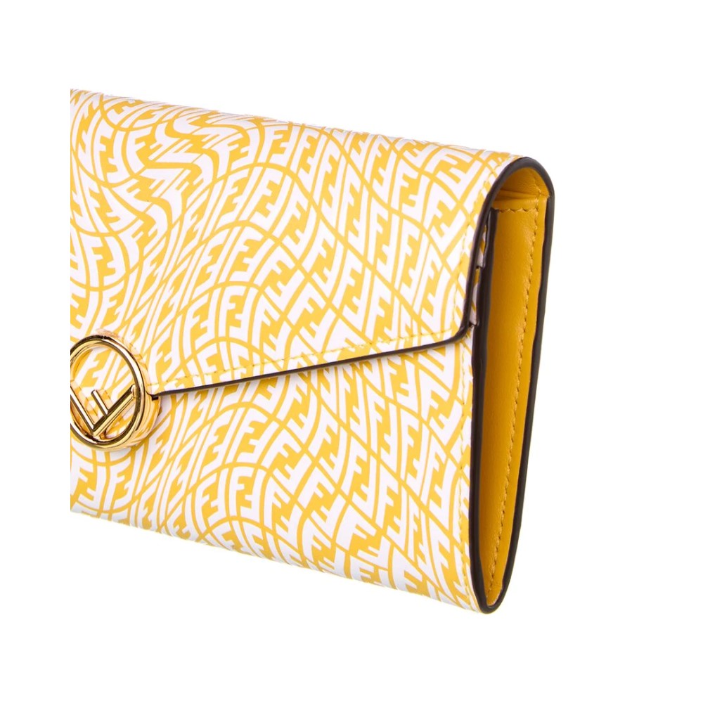 Fendi F is Fendi Yellow Leather Vertigo Print Long Wallet - LUXURYMRKT