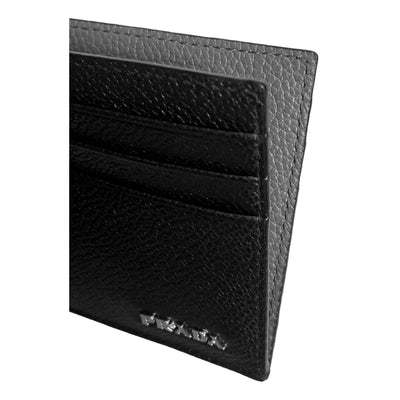 Prada Vitello Micro Grain Leather Black and Gray Card Holder Wallet - LUXURYMRKT
