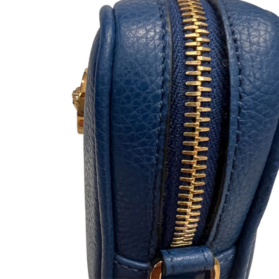 Versace La Medusa Navy Blue Grain Leather Mini Crossbody Bag - LUXURYMRKT