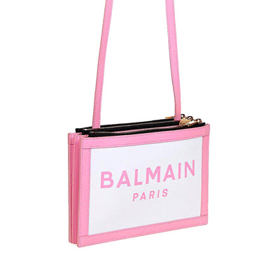Balmain B-Army 26 Logo Canvas and Pink Leather Small Crossbody Bag - LUXURYMRKT
