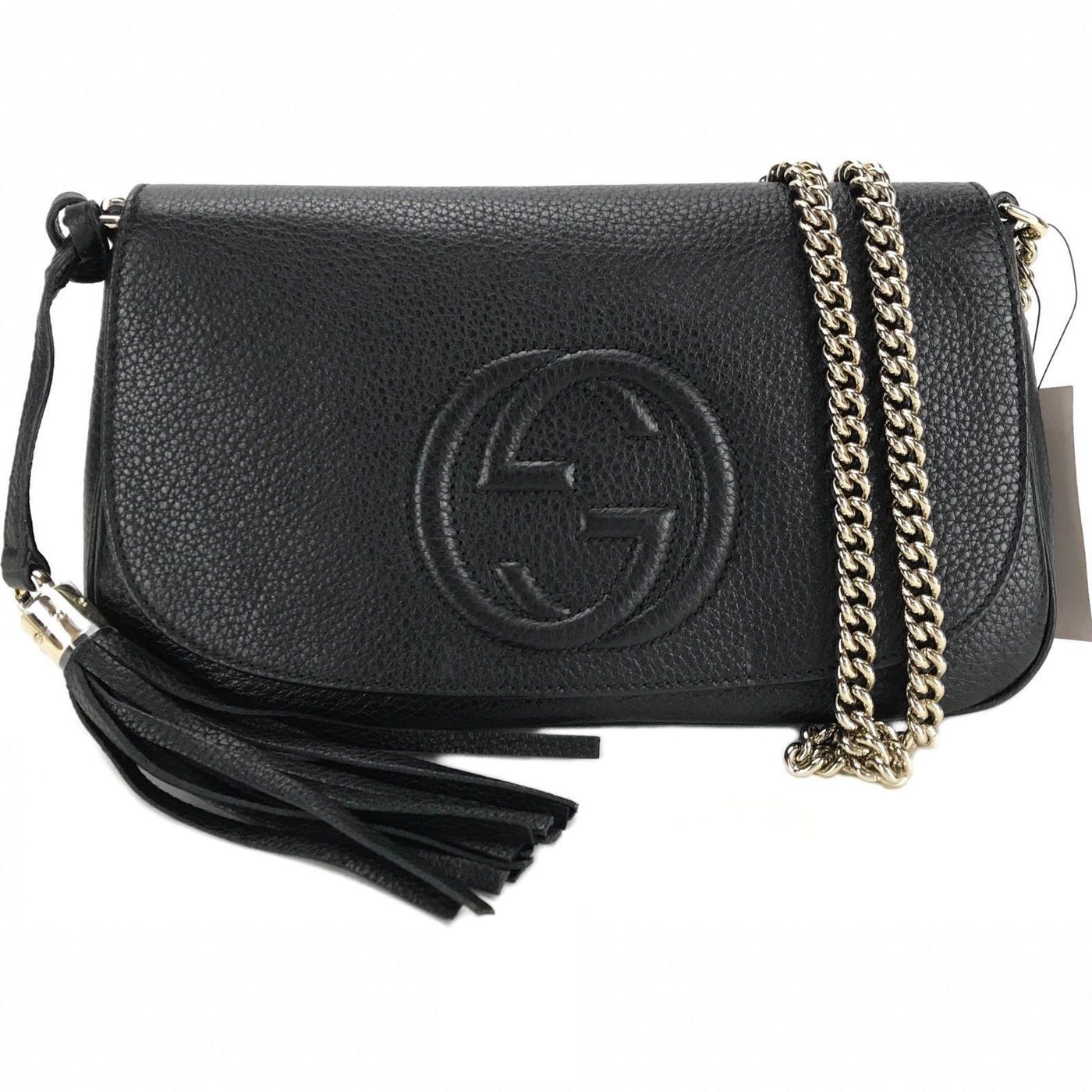 Gucci Soho Disco GG Black Calf Leather Tassel Chain Crossbody Bag - LUXURYMRKT