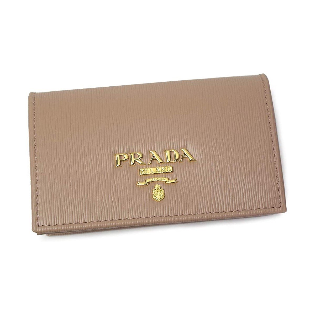 Prada Vitello Move Cipria Beige Leather Mini Cardholder Snap Wallet - LUXURYMRKT