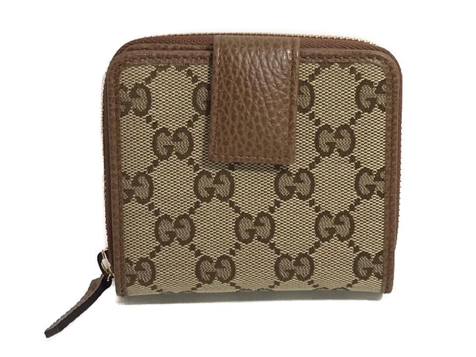 Gucci Beige Original GG Canvas Brown Leather Trim Wallet - LUXURYMRKT