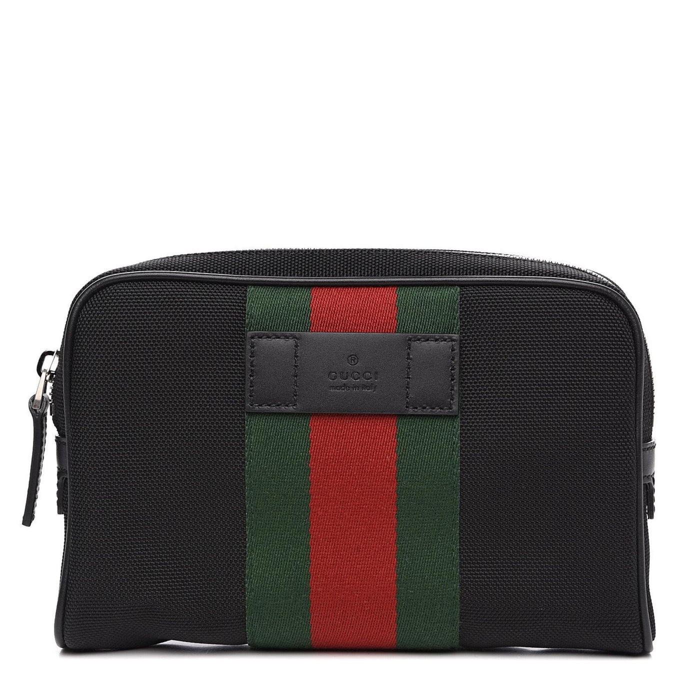 Gucci Techno Web Stripe Black Canvas Leather Trim Waist Belt Bag - LUXURYMRKT