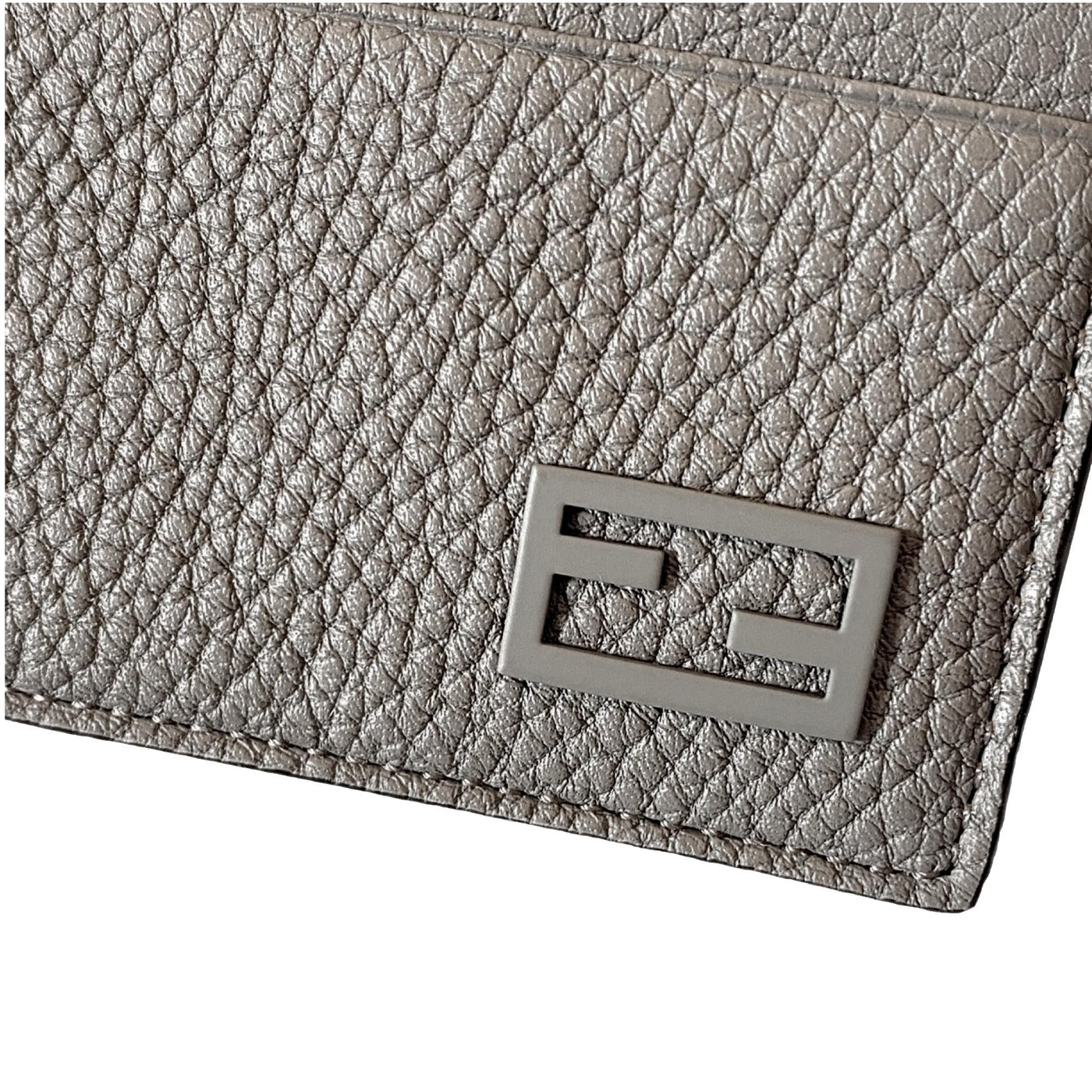 Fendi Baguette Grey and Yellow Grained Leather Card Case Wallet - LUXURYMRKT