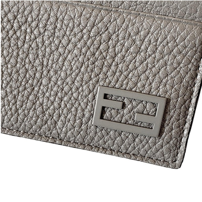 Fendi Baguette Grey and Yellow Grained Leather Card Case Wallet - LUXURYMRKT
