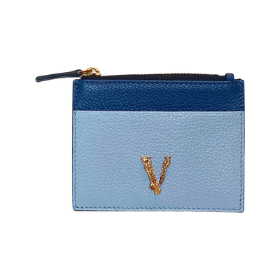 Versace Virtus Cornflower and Navy Leather Card Holder Wallet 1005975 - LUXURYMRKT