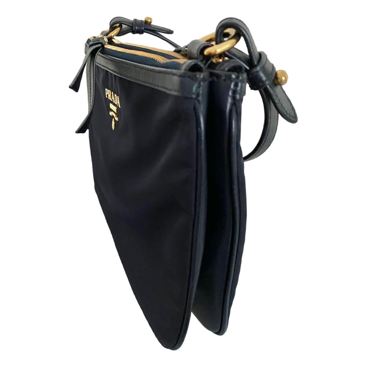 Prada Tessuto Nylon Blue Zip Calf Leather Cross Body Bag - LUXURYMRKT