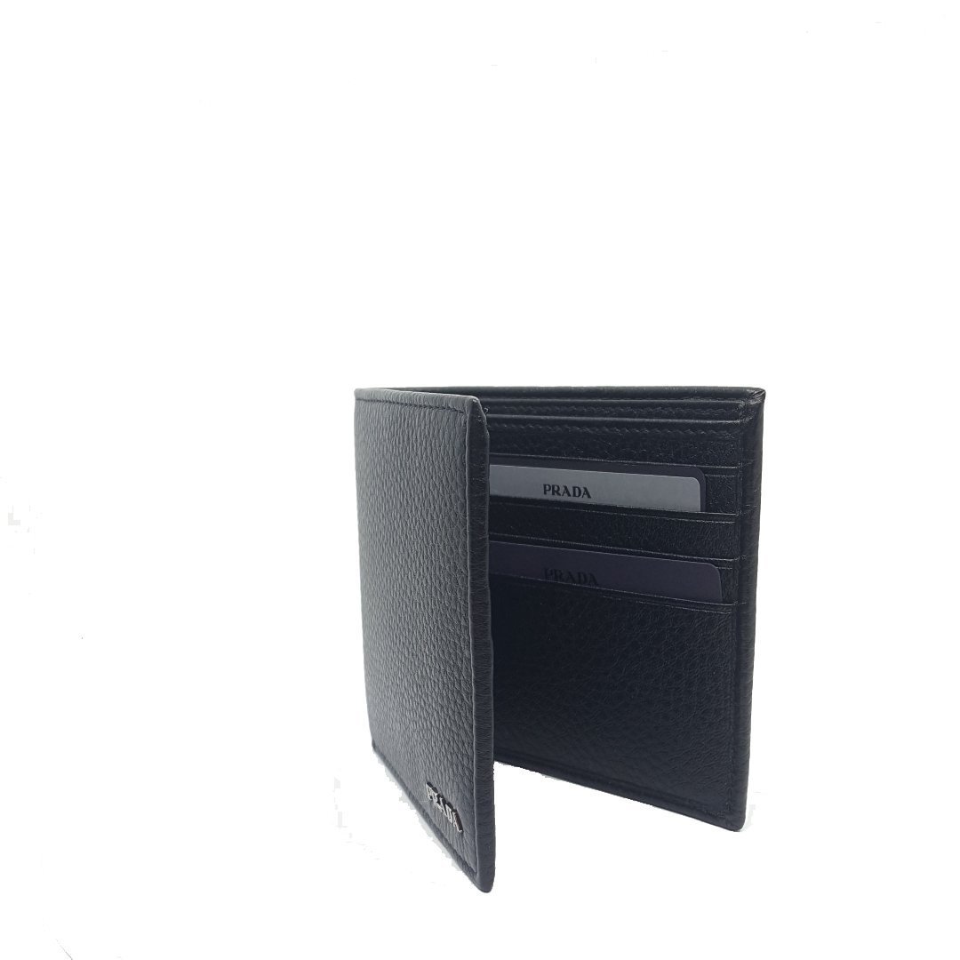 Prada Portaf. Orizzontale Nero Black Vitello Grain Leather Wallet - LUXURYMRKT