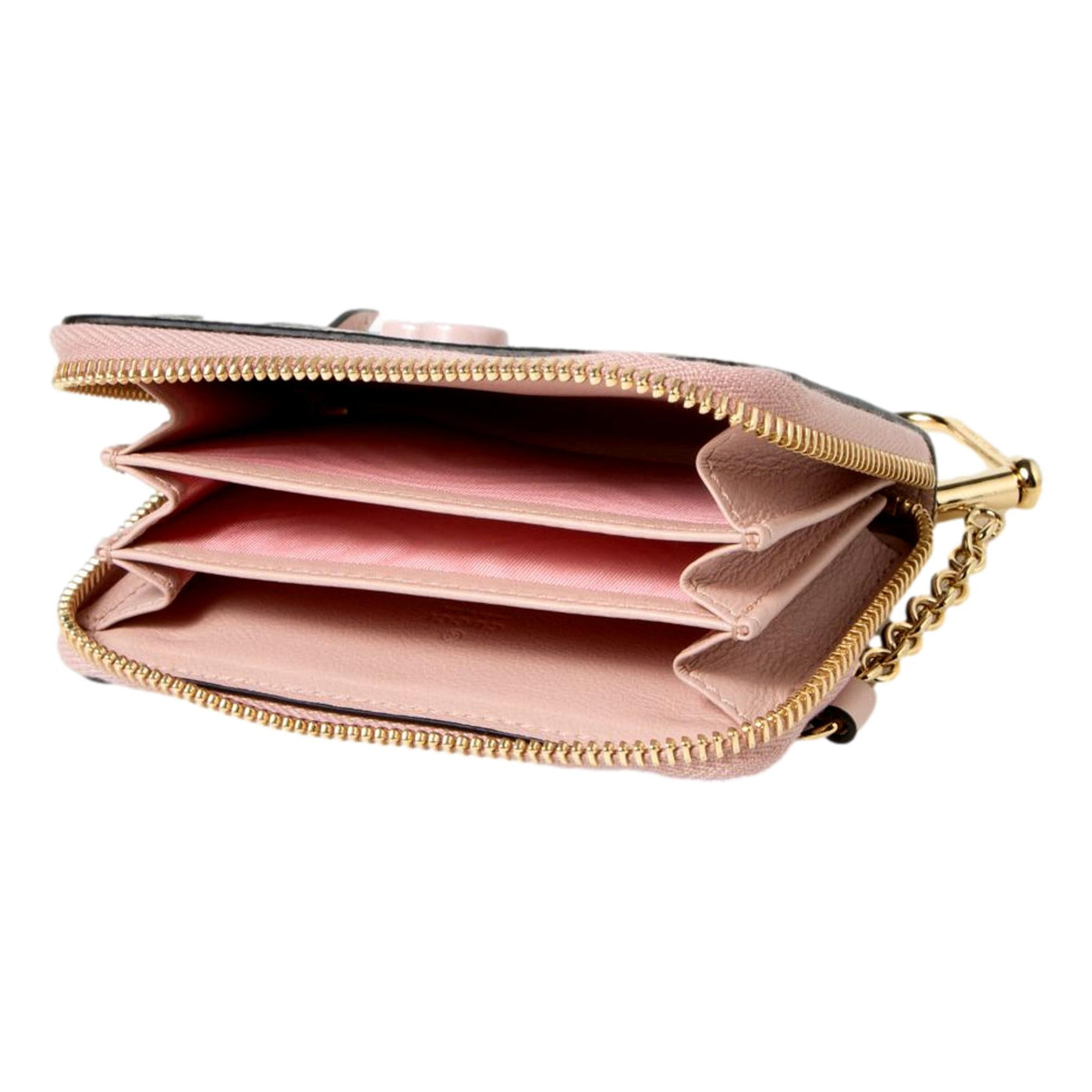 Gucci GG Monogram Canvas Pink Stripes Zip Around Compact Wallet - LUXURYMRKT