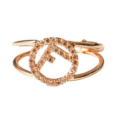 Fendi F is Fendi Circle Logo Crystal Ring Rose Gold Metal Size Small - LUXURYMRKT
