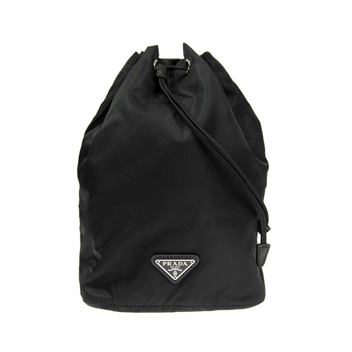 Prada Black Tessuto Nylon Triangle Logo Drawstring Bucket Bag 1NA369 - LUXURYMRKT