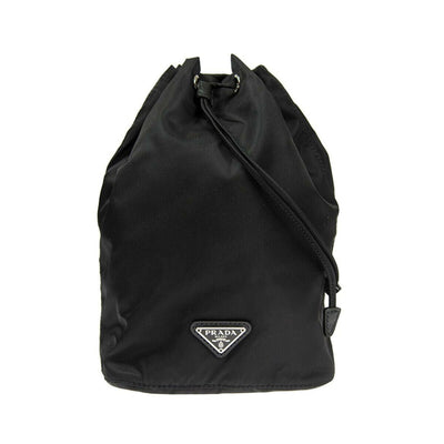 Prada Black Tessuto Nylon Triangle Logo Drawstring Bucket Bag - LUXURYMRKT