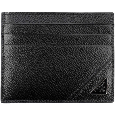 Prada Vitello Micro Grain Black Triangle Logo Cardholder Wallet - LUXURYMRKT