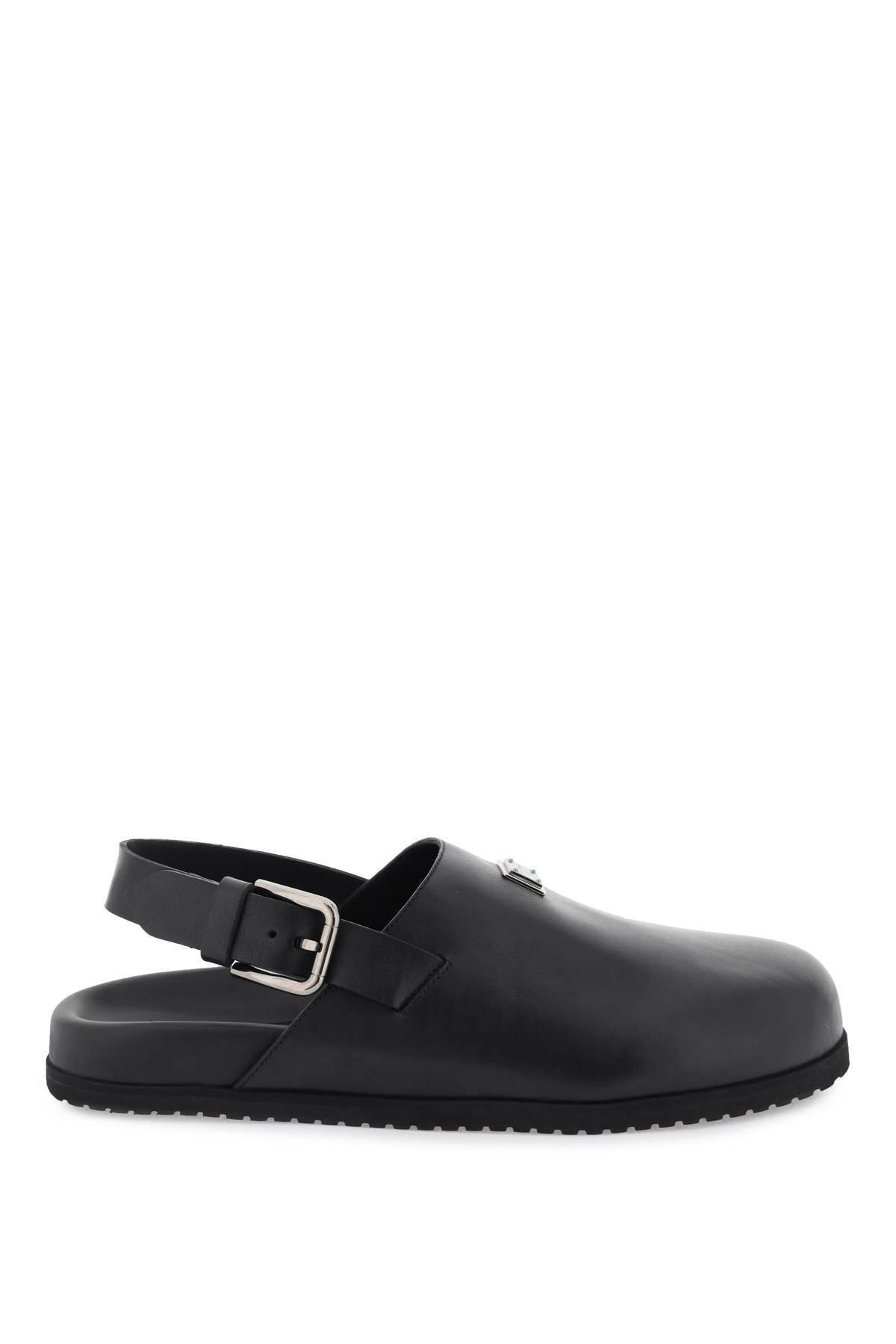 Dolce & Gabbana Leather Clogs With Logo Plate