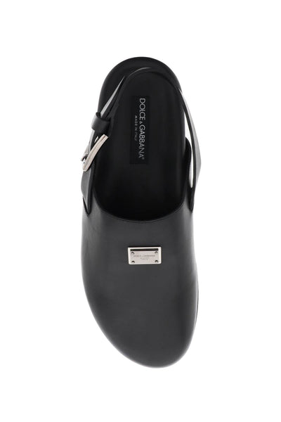 Dolce & Gabbana Leather Clogs With Logo Plate