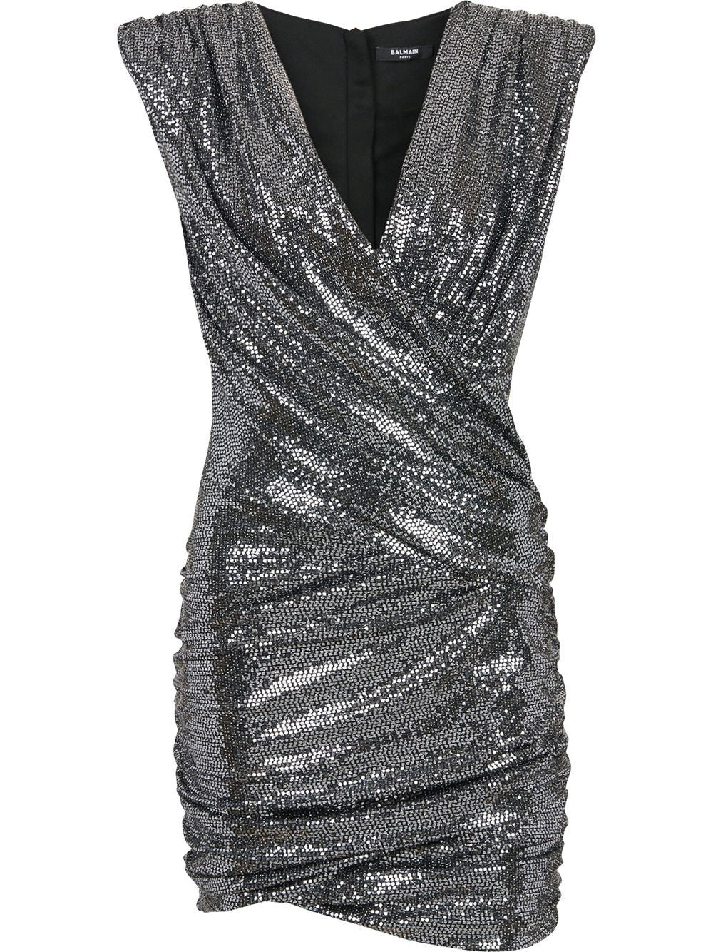 BALMAIN WOMEN Wrap Sleeveless Mini Dress Silver-FR34(XXS)