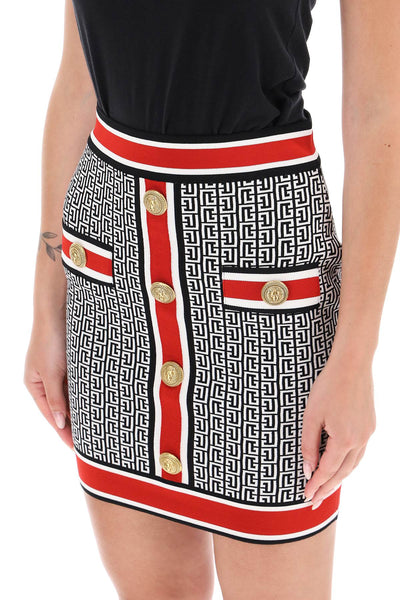 Balmain Mini Skirt In Monogram Knit