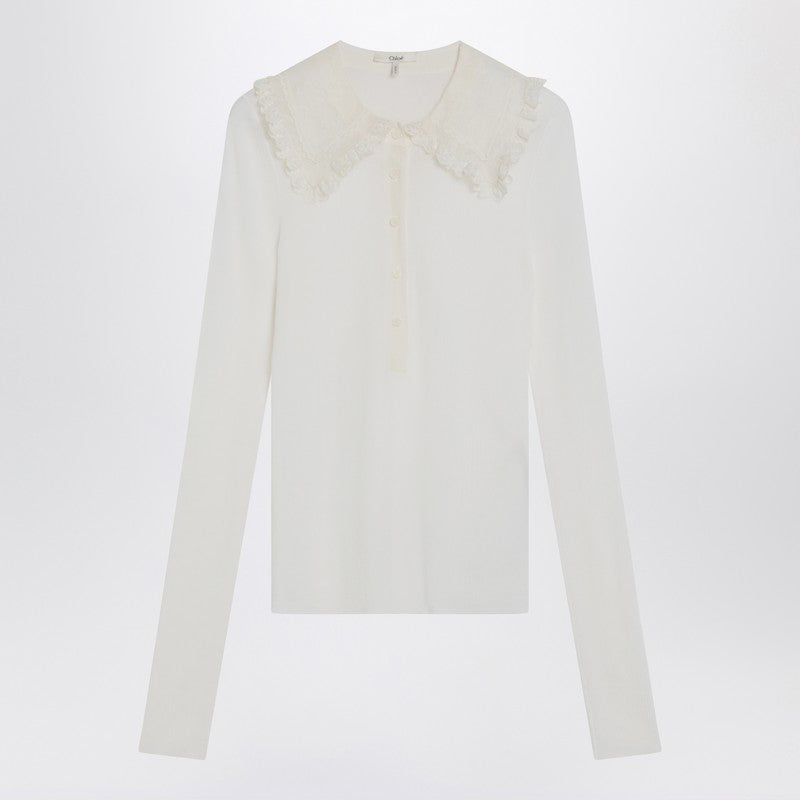 Chloé White Henley shirt in wool knit