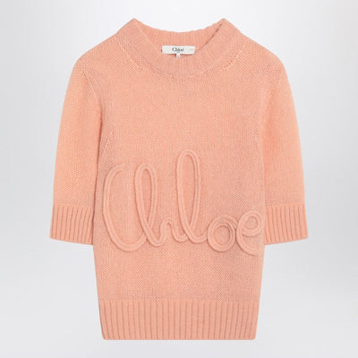 Chloé Peach-colored top with logo embroidery