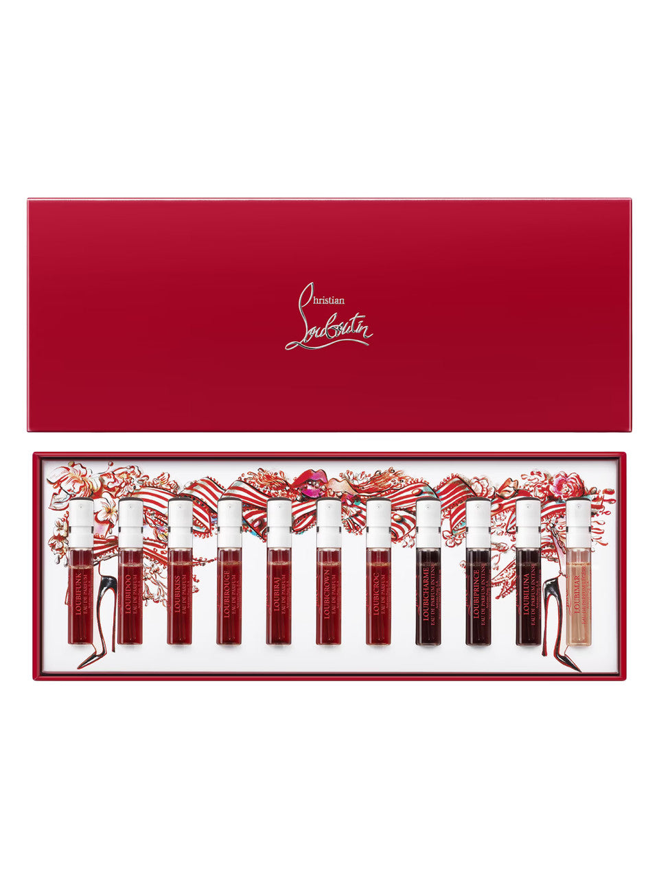 CHRISTIAN LOUBOUTIN 11 * 2 ML EAU DE PARFUM COLLECTION SET: LOUBIFUNK + LOUBIDOO + LOUBIKISS + LOUBIROUGE + LOUBIRAJ + LOUBICROWN + LOUBICROC + LOUBICHARME INTENSE + LOUBIPRINCE INTENSE + LOUBILUNA INTENSE + LOUBIMAR LEGERE- 100% Authentic
