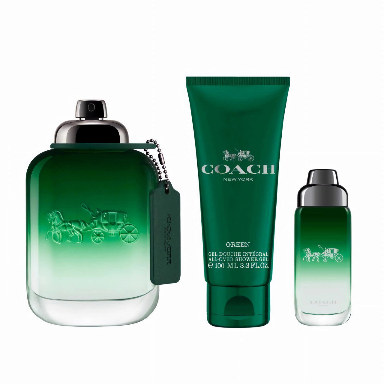 COACH GREEN 3 PCS SET FOR MEN: 3.4 EAU DE TOILETTE SPRAY + 3.4 SHOWER GEL + 0.5 EAU DE TOILETTE SPRAY- 100% Authentic