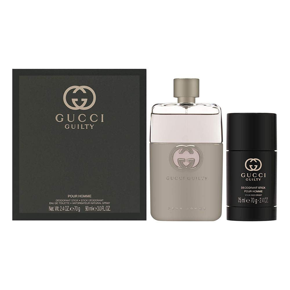 GUCCI GUILTY POUR HOMME 2 PCS SET: 3 OZ EAU DE TOILETTE SPRAY + 2.4 DEODORANT STICK- 100% Authentic