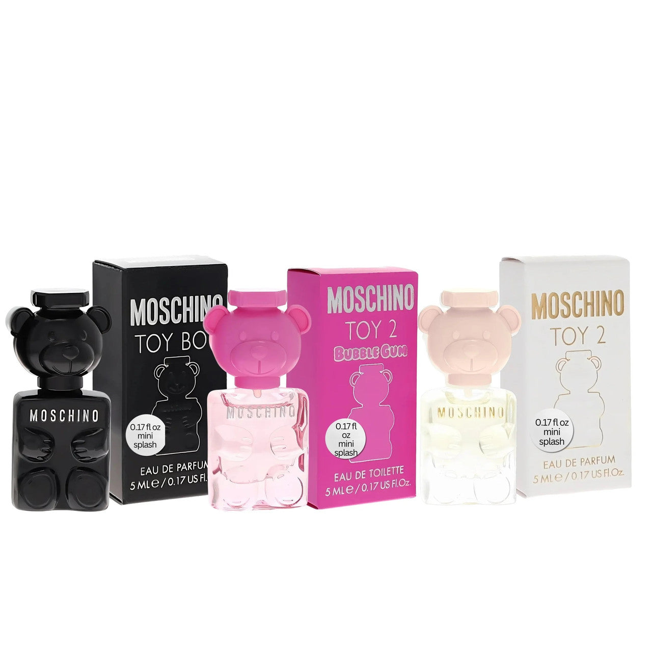 MOSCHINO 3 PCS TOY MINI SET: TOY BOY 5 ML EAU DE PARFUM + TOY 2 BUBBLE GUM 5 ML EAU DE TOILETTE + TOY 2 5 ML EAU DE PARFUM.- 100% Authentic