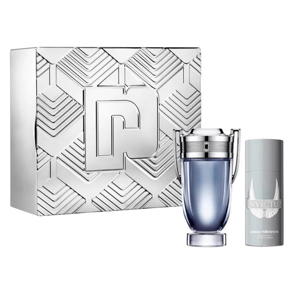 PACO RABANNE INVICTUS 2 PCS SET FOR MEN: 6.8 EAU DE TOILETTE SPRAY + 5.1 DEODORANT SPRAY- 100% Authentic
